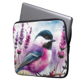 Aquarelllavender und Chickadee Laptopschutzhülle (Vorderseite Links)