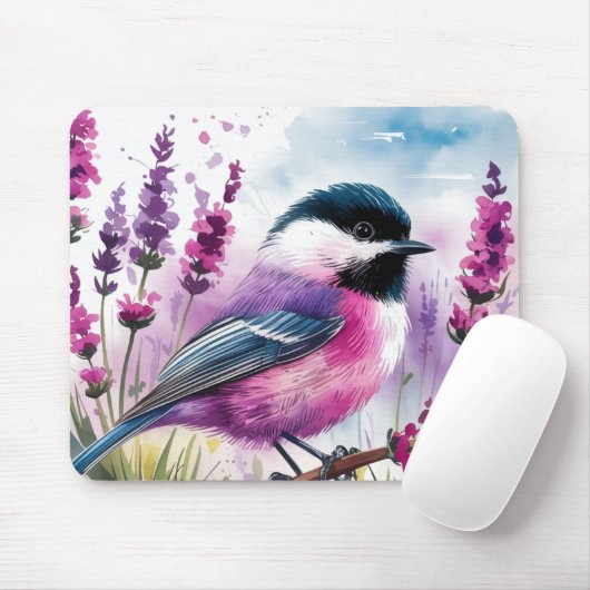 Aquarelllavender und Chickadee Mousepad (Mit Mouse)