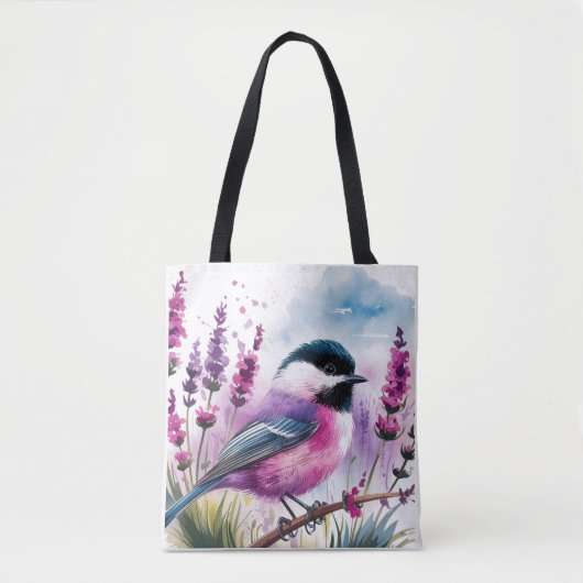 Aquarelllavender und Chickadee Tasche (Vorderseite)