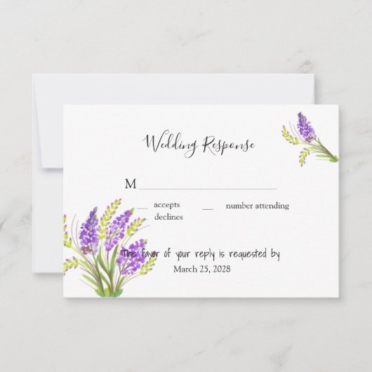 Aquarelllavender und Grüne Florals RSVP Karte (Vorderseite)
