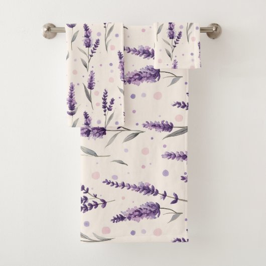 Aquarelllavender und Punktedesign Badhandtuch Set (Insitu)