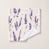 Aquarelllavender und Punktedesign Badhandtuch Set (Waschlappen)