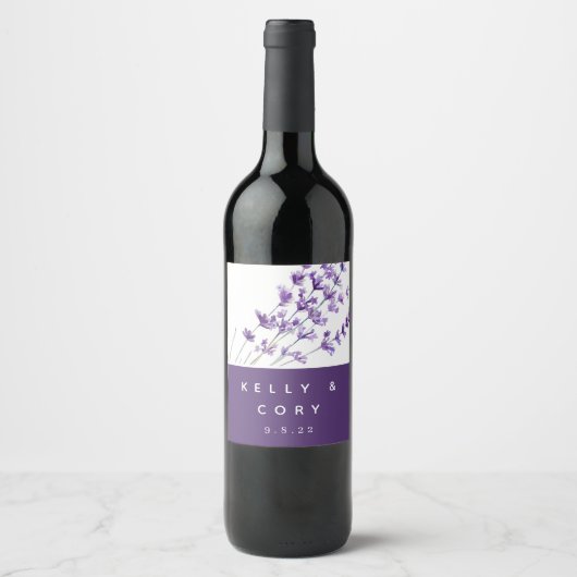 Aquarelllavender Wedding Wine Labels Weinetikett (Vorderseite)