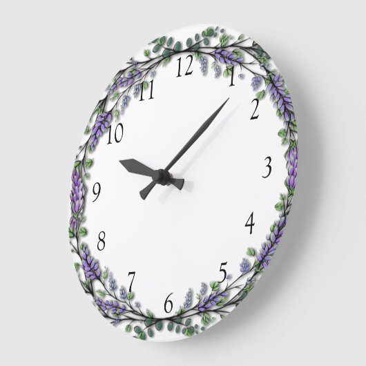 Aquarelllavene eucalyptus lila große wanduhr (Winkel)