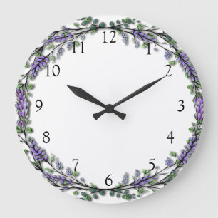 Aquarelllavene eucalyptus lila große wanduhr