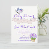 Aquarelllavenfliege Rustikale Babydusche Einladung (Stehend Vorderseite)