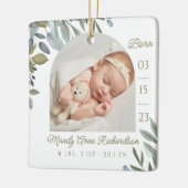 Aquarellleder Grünpflanzen Baby Birth Stats Foto Keramikornament (Links)