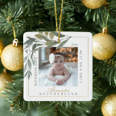 Aquarellleder Grünpflanzen Baby Birth Stats Foto Keramikornament