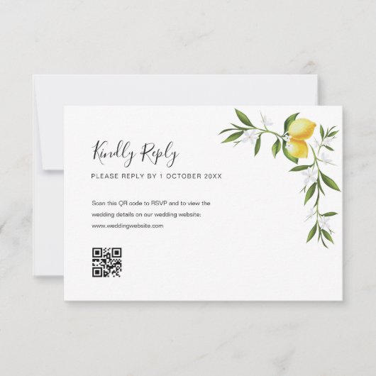Aquarelllemon-Foliage QR-Code RSVP-Karte RSVP Karte (Vorderseite)