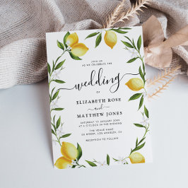 Aquarelllemon Grünpflanzen Hochzeit Einladung