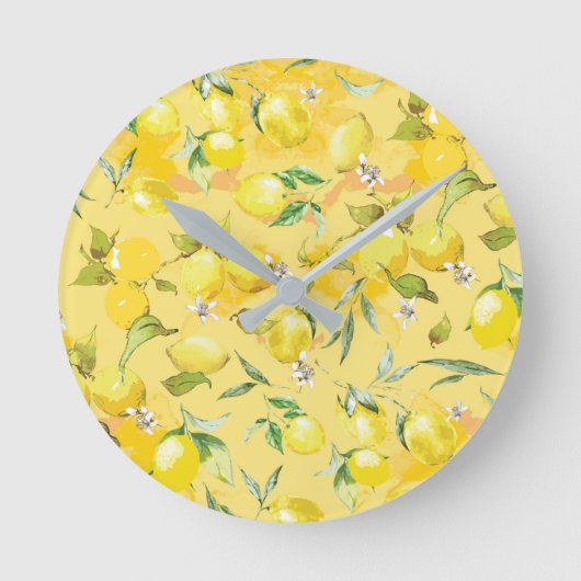 Aquarelllemon IV Runde Wanduhr (Vorderseite)