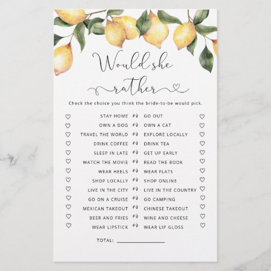 Aquarelllemon Würde sie lieber ein Bridgame (Vorderseite)