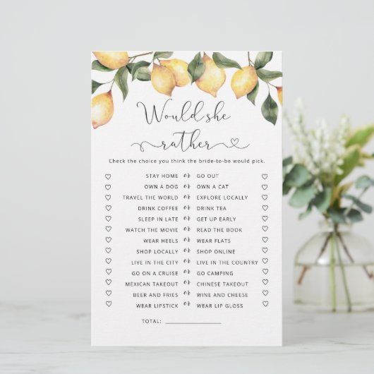 Aquarelllemon Würde sie lieber ein Bridgame (Stehend Vorderseite)