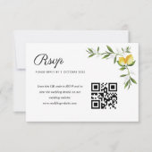 Aquarelllemonen Blumenzehen QR-Code Rsvp-Karte RSVP Karte (Vorderseite)