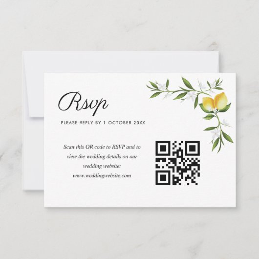 Aquarelllemonen Blumenzehen QR-Code Rsvp-Karte RSVP Karte (Vorderseite)