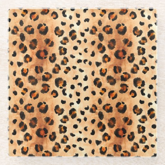Aquarellleopard Print: Exotic Fur Textur Glasuntersetzer (Vorderseite)