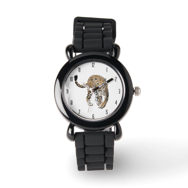 Aquarellleopard-Urwaldkatze grün gestrichen Armbanduhr (Vorderseite)