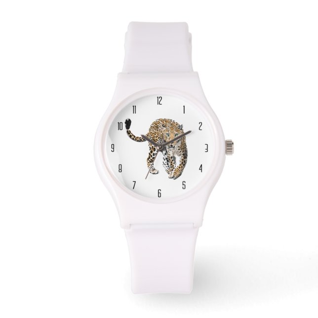Aquarellleopard-Urwaldkatze grün gestrichen Armbanduhr (Vorderseite)