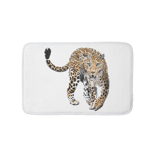 Aquarellleopard-Urwaldkatze grün gestrichen Badematte (Vorderseite)