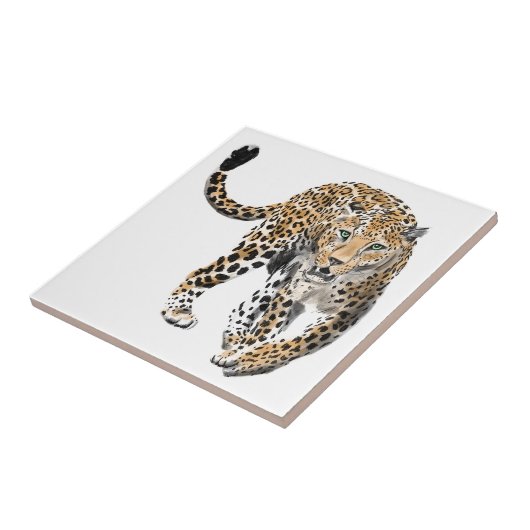 Aquarellleopard-Urwaldkatze grün gestrichen Fliese (Seite)