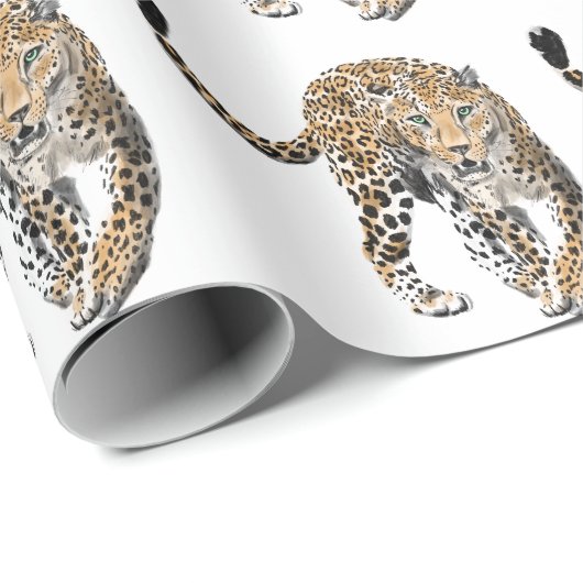 Aquarellleopard-Urwaldkatze grün gestrichen Geschenkpapier (Rolleneckpunkt)