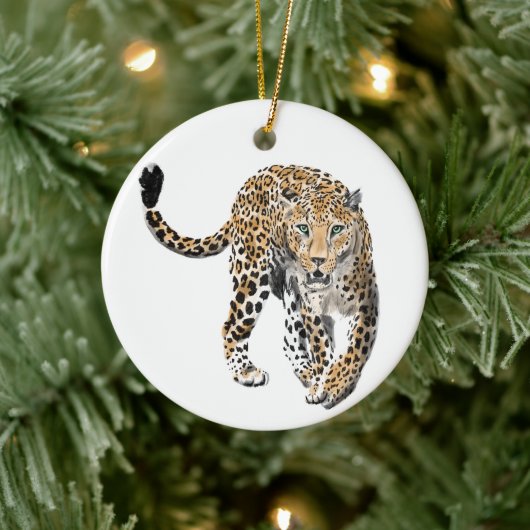 Aquarellleopard-Urwaldkatze grün gestrichen Keramik Ornament (Baum)