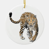 Aquarellleopard-Urwaldkatze grün gestrichen Keramik Ornament (Vorne)