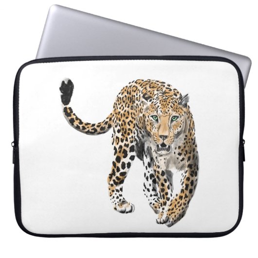 Aquarellleopard-Urwaldkatze grün gestrichen Laptopschutzhülle (Vorderseite)