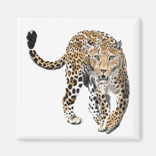 Aquarellleopard-Urwaldkatze grün gestrichen Magnet (Vorne)