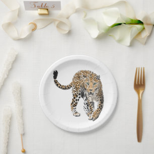 Aquarellleopard-Urwaldkatze grün gestrichen Pappteller
