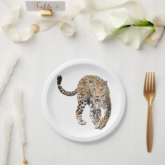 Aquarellleopard-Urwaldkatze grün gestrichen Pappteller (Hochzeit)