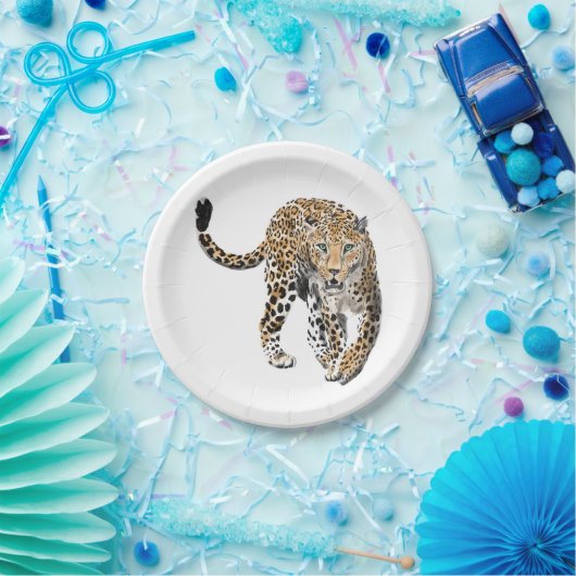 Aquarellleopard-Urwaldkatze grün gestrichen Pappteller (Party)