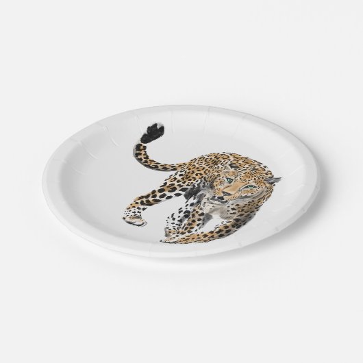 Aquarellleopard-Urwaldkatze grün gestrichen Pappteller (Schrägansicht)