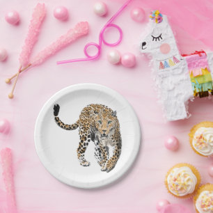 Aquarellleopard-Urwaldkatze grün gestrichen Pappteller