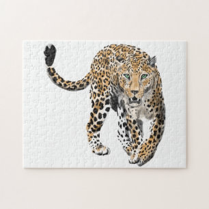 Aquarellleopard-Urwaldkatze grün gestrichen Puzzle