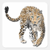 Aquarellleopard-Urwaldkatze grün gestrichen Quadratischer Aufkleber (Vorderseite)