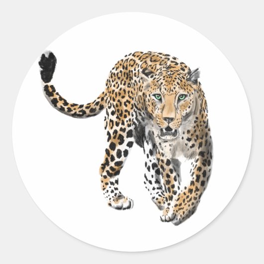 Aquarellleopard-Urwaldkatze grün gestrichen Runder Aufkleber (Vorderseite)