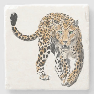 Aquarellleopard-Urwaldkatze grün gestrichen Steinuntersetzer