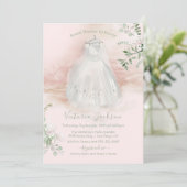 Aquarelllicht & Airy Bridal Gown Dusche Einladung (Stehend Vorderseite)