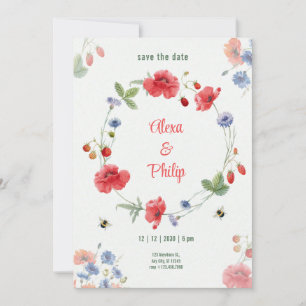 Aquarelllicht Rustikale Poppies Erdbeeren Einladung
