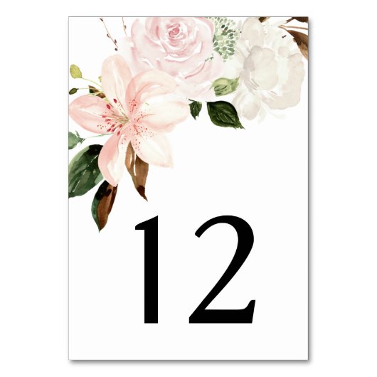 Aquarelllien, Magnolien, Rose Peonies | Tischnummer (Vorderseite)