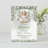 Aquarelllien und Rose Mädchen Taufe Einladung (Stehend Vorderseite)