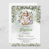 Aquarelllien und Rose Mädchen Taufe Einladung (Vorne/Hinten)