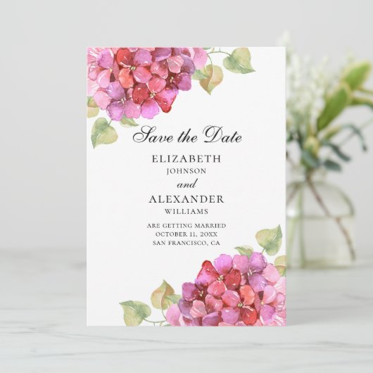 Aquarelllik Fuchsia-Blume. Rosa Blüte Save The Date (Stehend Vorderseite)