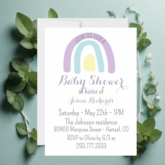 Aquarelllik Regenbogen Babydusche Einladung