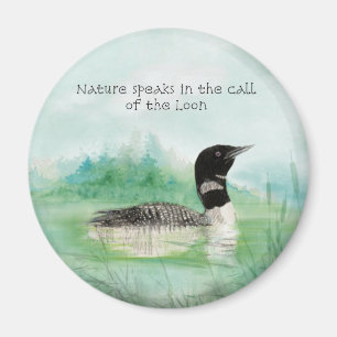 Aquarellloon-Natur spricht Anruf vom Loon-Zitat Magnet