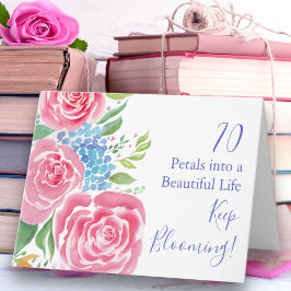 Aquarelllose Rose & Hydrangea 70. Geburtstag Karte