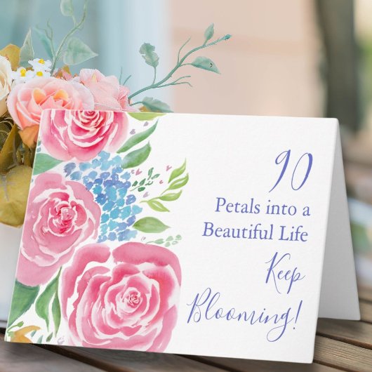 Aquarelllose Rose & Hydrangea 90. Geburtstag Karte