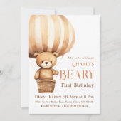 Aquarellluftballon Beary 1. Geburtstag Einladung (Vorderseite)