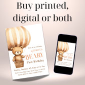 Aquarellluftballon Beary 1. Geburtstag Einladung